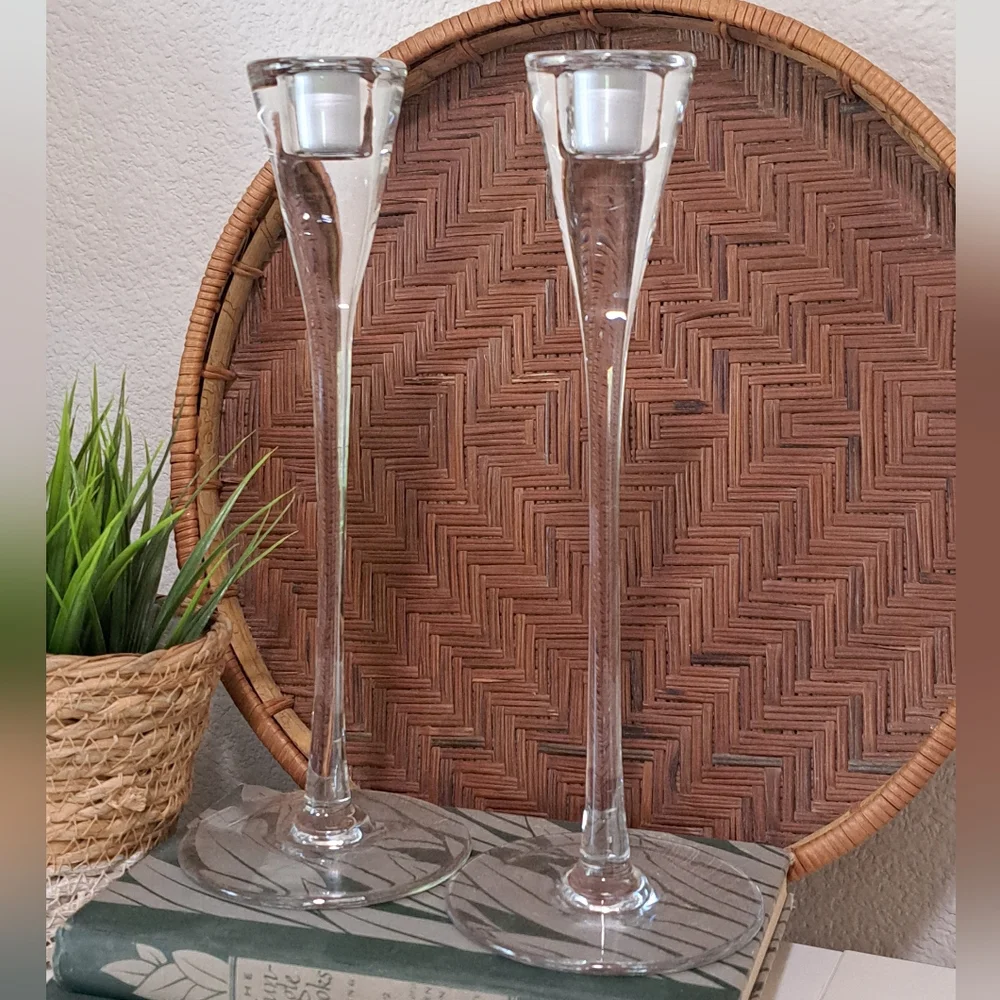 Ikea Gastvanlig Glass Crystal Modern Candlestick Holders Set of 2